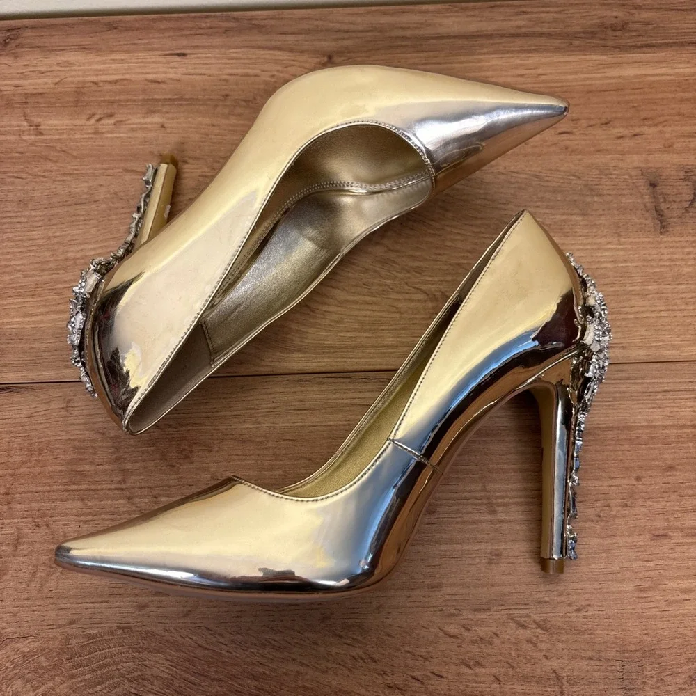 DUNE LONDON Audleys Pointed Toe Pumps Gold Women Size 36 Rhinestone Floral Party